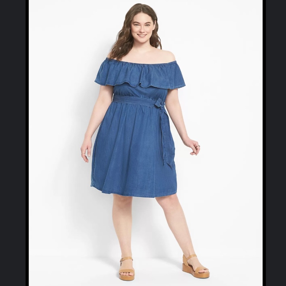 Lane bryant Convertible Off-The-Shoulder Chambray Fit & Flare Dress